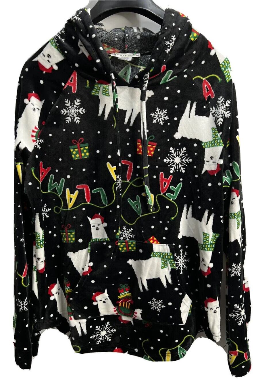 Holiday Ugly Christmas Medium Plush Hoodie Juniors “Fa La La ” LoveCrazy NWOT